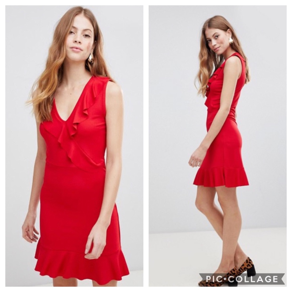 ASOS Red Ruffle Sleeveless Dress